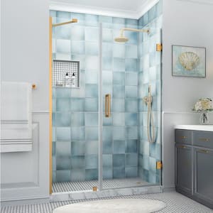 Belmore XL 54.25 - 55.25 in. W x 80 in. H Frameless Hinged Shower Door with Clear StarCast Glass in Brushed Gold