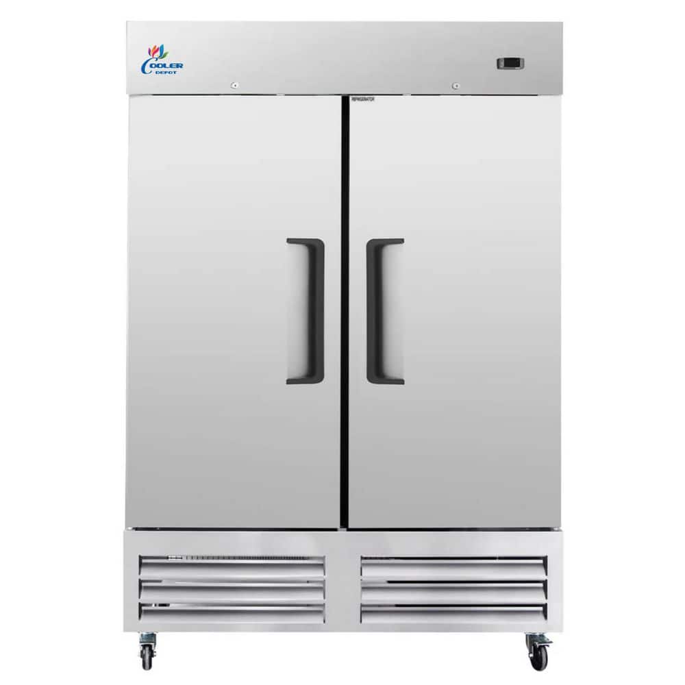 54 in. W 47 cu. ft. Two Door Auto Defrost Reach In Upright Commercial Refrigerator in Stainless Steel