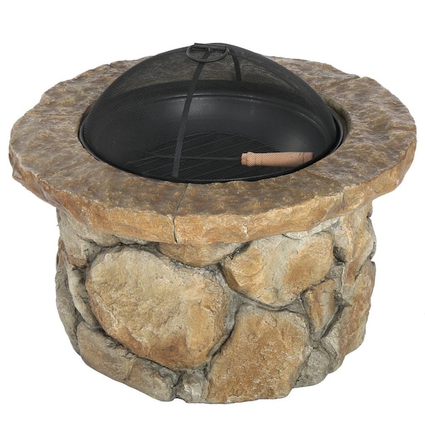 Samson 34 in. x 21 in. Round Cement Wood Burning Outdoor Patio Fire Pit in Natural