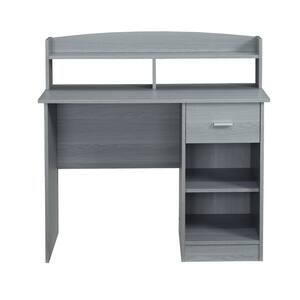 59.5 in. Retangular Gray Wood Writing Computer Desk for Home Office with Hutch and Drawer