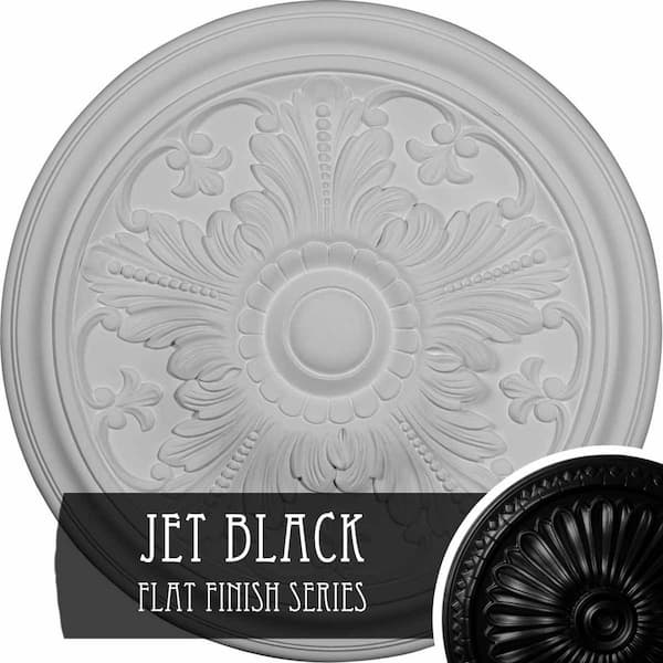 Ekena Millwork 5/8" x 16-7/8" x 16-7/8" Polyurethane Vienna Ceiling Medallion, Hand-Painted Jet Black