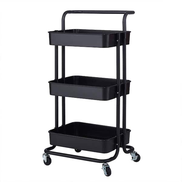 Karl home Home Metal Kitchen 4-Wheeled Storage Utility Cart in Black
