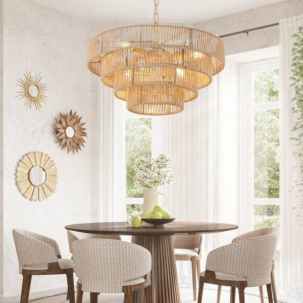 Sunpez 19.7 in. W 4-Tier 6 Light Chandelier Bohemian Style Woven