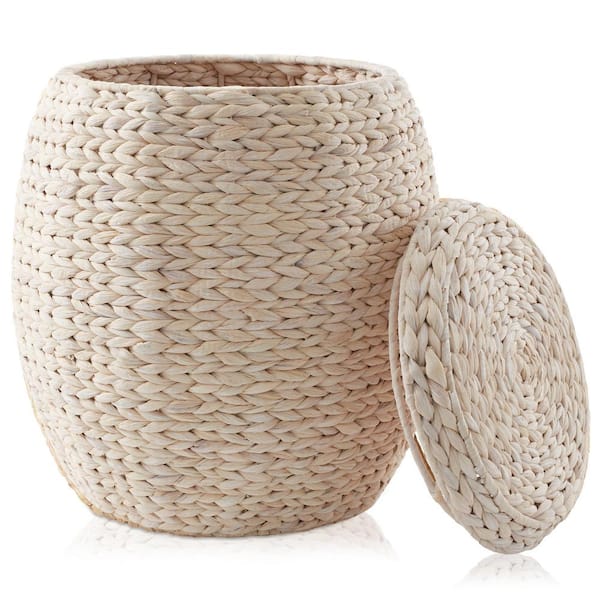 Casafield Round Water Hyacinth Storage Basket/Hamper with Lid - Whitewash