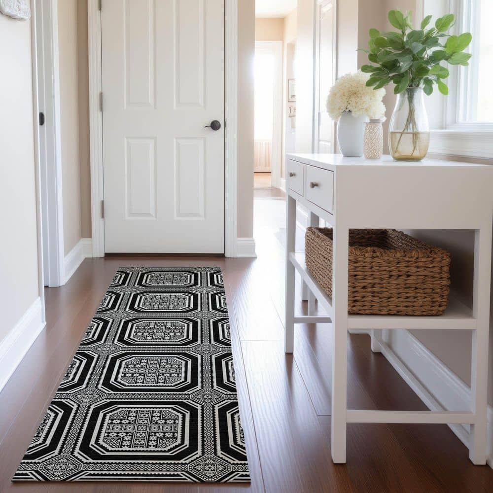 Mayfield Premium Machine Washable Abstract AMF1451 Black 2 ft. 3 in. x 7 ft. 6 in. Runner Rug price history on PriceWatchPro