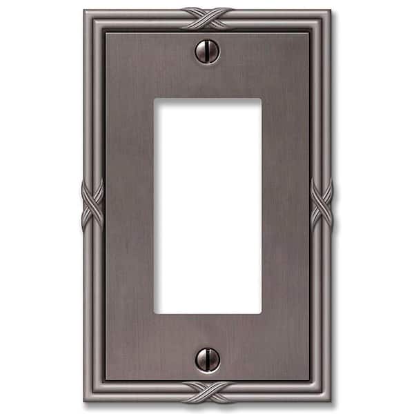 AMERELLE Ribbon and Reed 1 Gang Rocker Metal Wall Plate - Antique Nickel