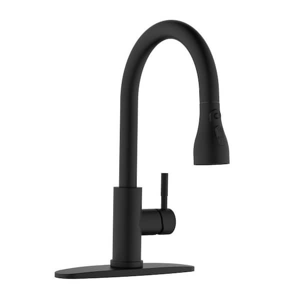 Unbranded Single Handle Pull Down Sprayer Kitchen Faucet with 3-Modles Sprayer Head in Matte Black