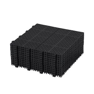 12 in. x 12 in. Waterproof Composite Interlocking Deck Tile in Black for Bathroom Shower Balcony Porch (Set of 12 Tiles)