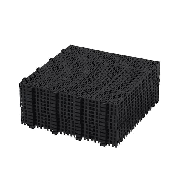 Amucolo 12 in. x 12 in. Waterproof Composite Interlocking Deck Tile in Black for Bathroom Shower Balcony Porch (Set of 12 Tiles)