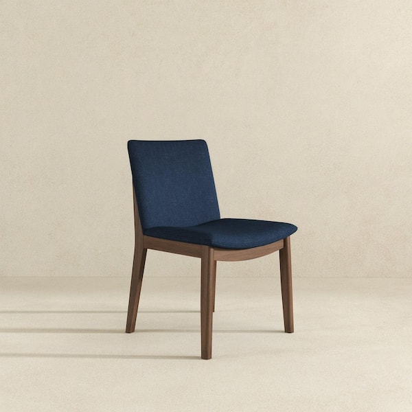Sidney Blue Fabric Mid-Century Modern Dining Side Chair, Solid Wood, (Set of 2)