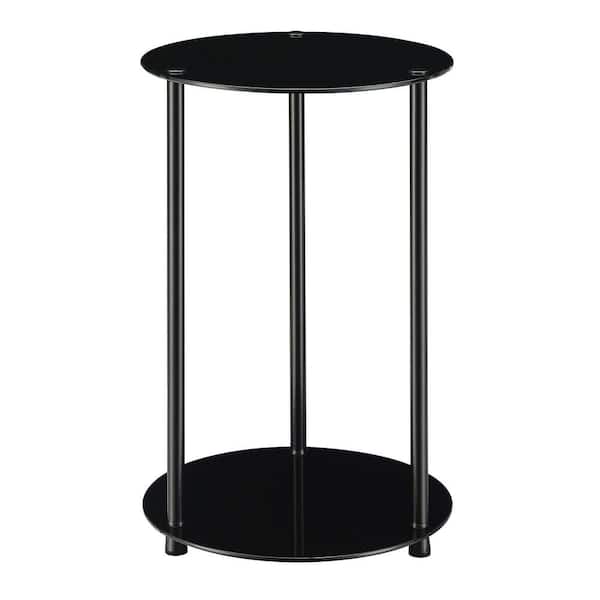 Convenience Concepts Designs2Go Classic 15.75 in. W x 24 in. H Black Glass Round Glass End Table with 2-Tiers