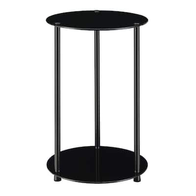 Designs2Go Classic 15.75 in. W x 24 in. H Black Glass Round Glass End Table with 2-Tiers
