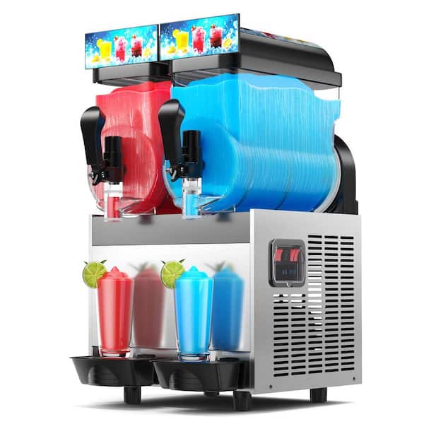 889 Oz. Stainless Steel Snow Cone Machine Commercial Slushy Machine 15 L x 2 Tanks Frozen Drink Machine Margarita