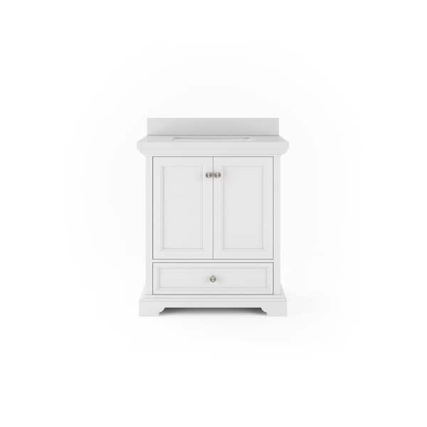 Thomasville Amherst 30 in. W x 20 in. D Bath Vanity in White with Quartz Stone Vanity Top in White with White Basin