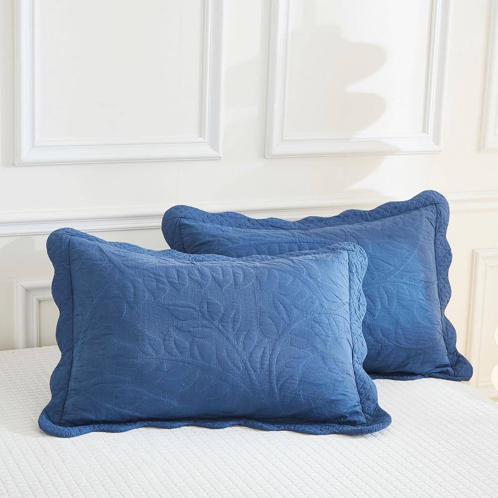 Navy Cotton Queen Embroidered Bedspread Set