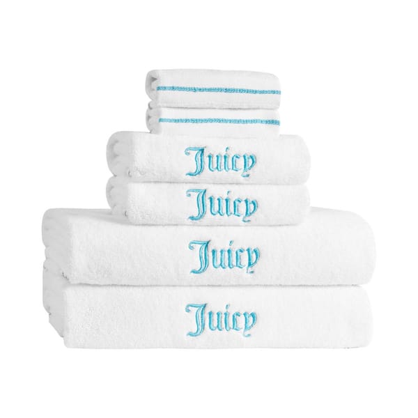 Neon Border 6-Piece Cotton Bath Towel Set in White/Aqua