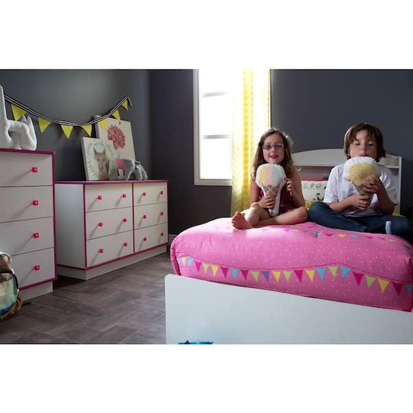 South Shore Logik 4-Drawer Pure White and Pink Chest