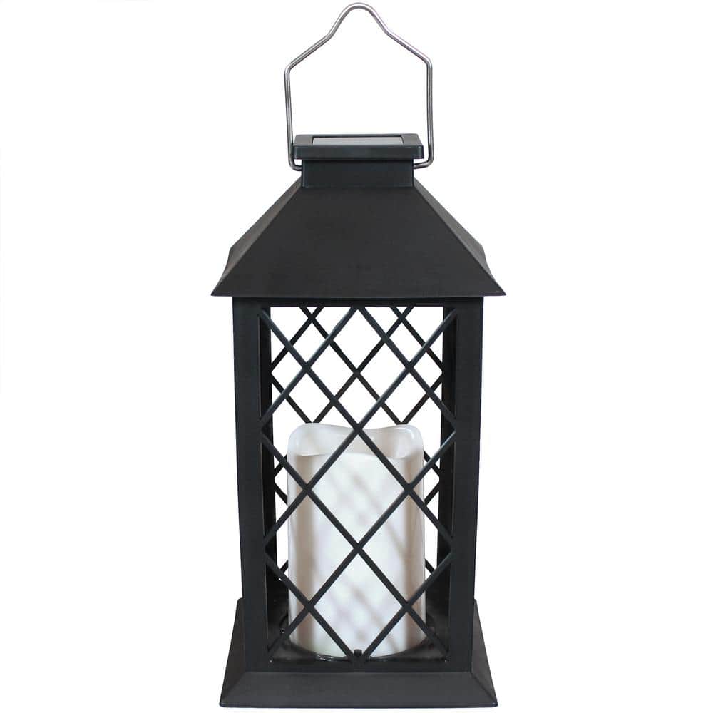 Black Solar LED Flameless Candle Lantern Set of 2
