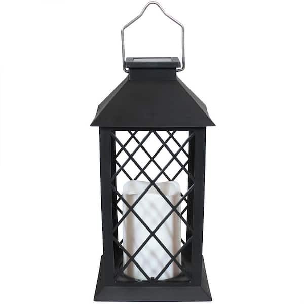 Sunjoy 20 in. Outdoor Battery Powered LED Lantern, Black Patio Decorative  Waterproof Flameless Hanging Candle Lantern