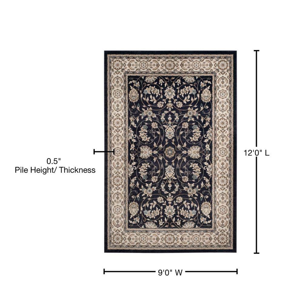 Anthracite and Cream Floral 9' x 12' Synthetic Area Rug