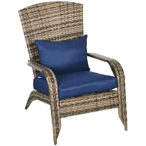 Dark Blue Wicker Outdoor Chaise Lounge with Soft Cushions, All-Weather Rattan Fire Pit Chair Tall Curved Backrest