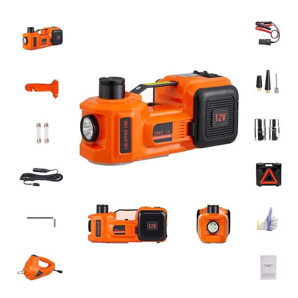 Electric Car Jack, 5 Ton/11023 lbs. Hydraulic Jack with Electric Impact Wrench, Car Lift with Built-in Inflatable Pump