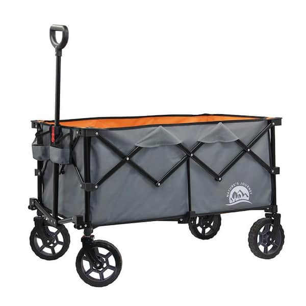 Unbranded 3 cu. ft. Nature's Journey Collapsible Folding Fabric Camping and Garden Cart, Grey/Orange