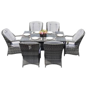 Gray 7-Piece Aluminum Rectangular Outdoor Dining Set with Gray Cushions