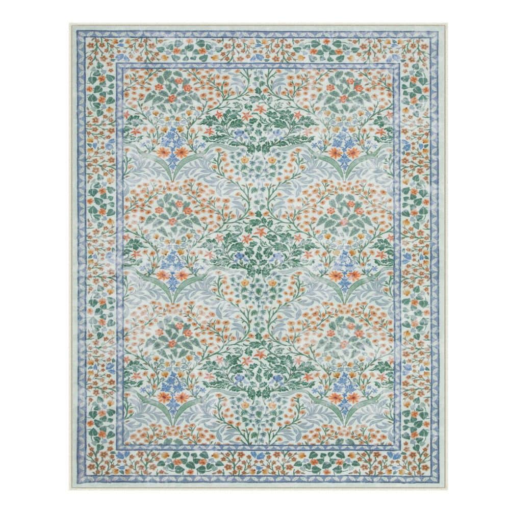 Boho Floral Botanical Washable Non Slip Light Green 8 ft. x 10 ft. Living Room Bedroom Area Rug price history on PriceWatchPro
