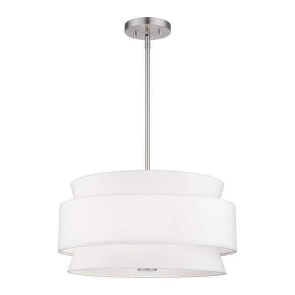 Livex Lighting Fontana 4-Light Brushed Nickel Chandelier with Off-White Fabric Shade