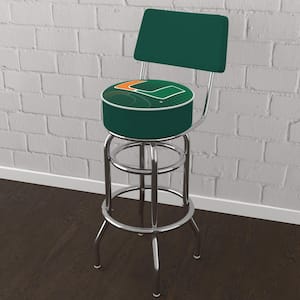 University of Miami Reflection 31 in. Green Low Back Metal Bar Stool with Vinyl Seat