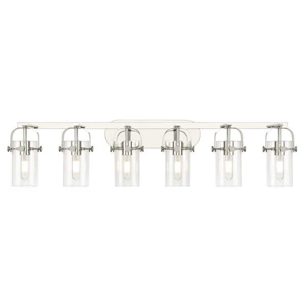 Pilaster II Cylinder 43.88 in. 6-Light Polished Nickel Vanity Light with Glass Shade