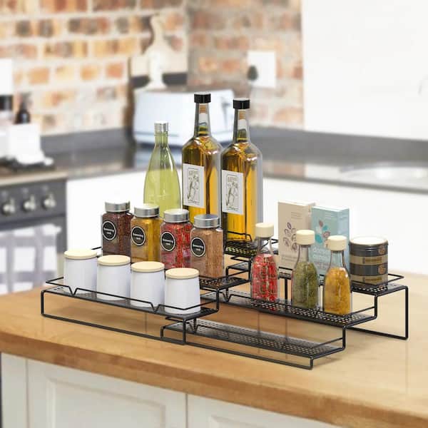  Spice Rack Organizer For Cabinet - 3 Tier Black Bamboo