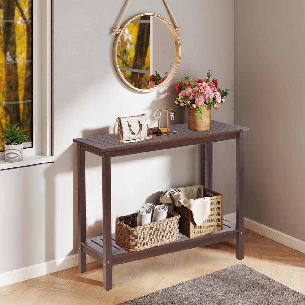 Acacia Wood Brown Console Table for Garden Balcony Garage