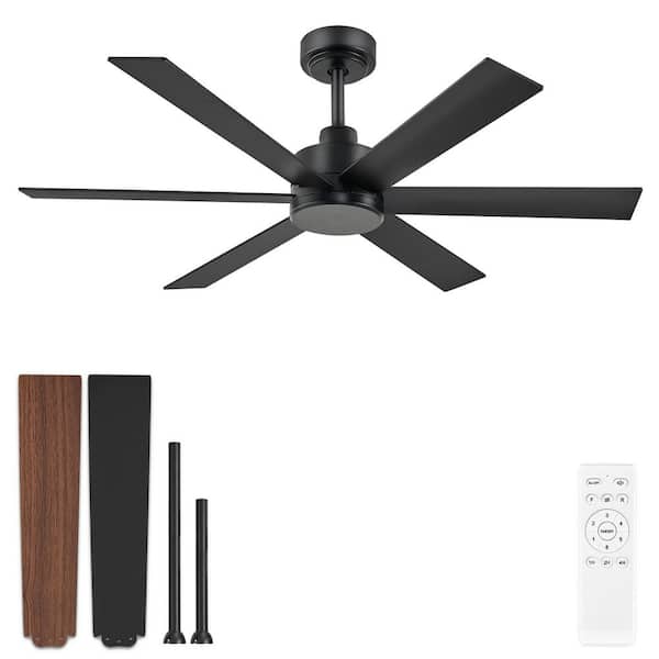 48 in Black Ceiling Fans without Lights Remote 6 Speed Reversible Quiet DC Motor Fandelier Downrod for Living Bedroom