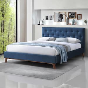 Adriano Navy Blue Solid Wood Frame King Size Platform Bed