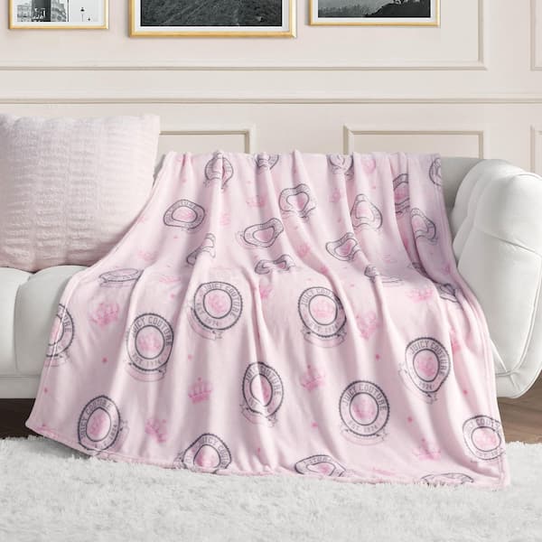Juicy Emblem Marshmallow Pink 50 in. x 70 in. Plush Polyester Throw Blanket