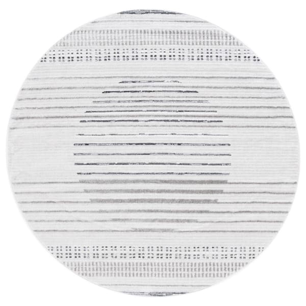 SAFAVIEH Alamo Ivory/Gray 7 ft. x 7 ft. Modern Geometric Round Area Rug