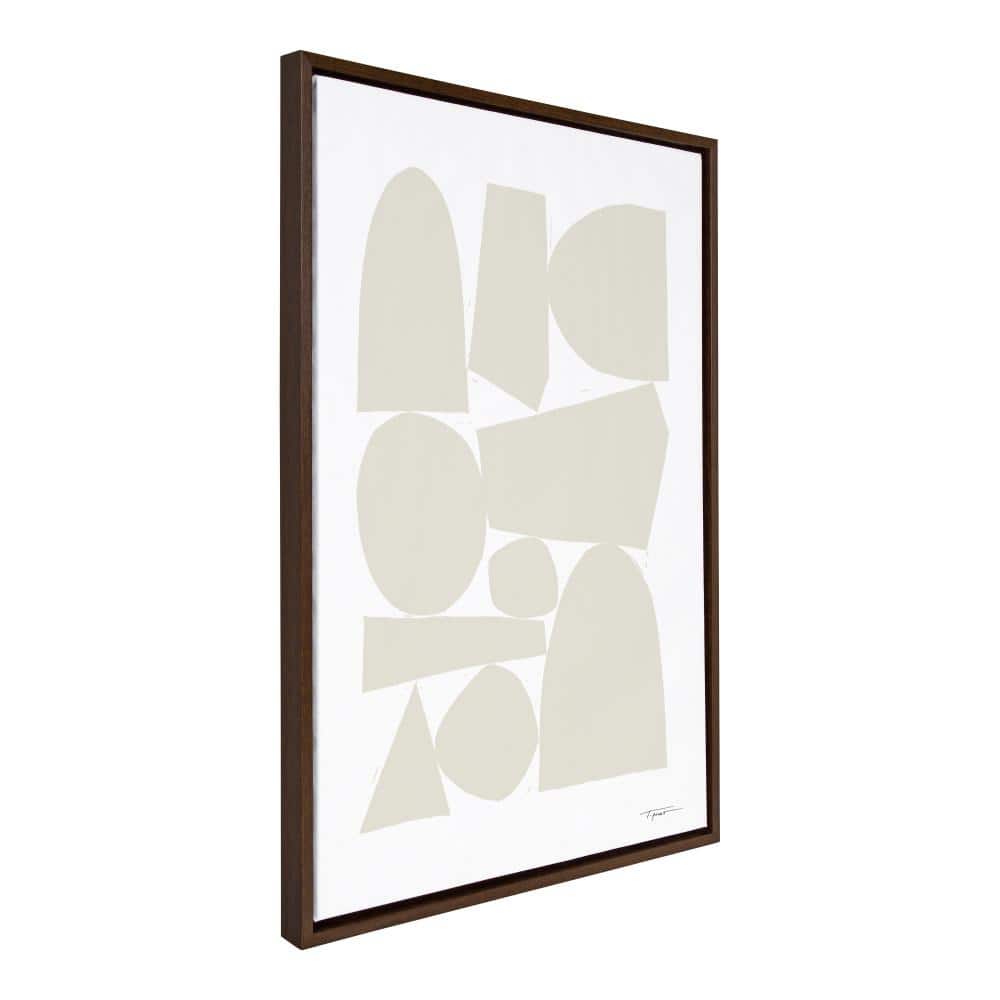 Neutral Abstract Print on Canvas with Brown Frame, 36" x 27"