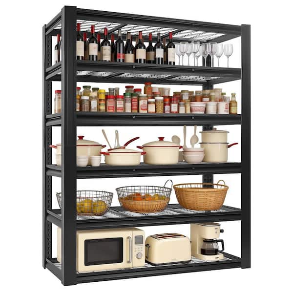 6-Tiers Heavy Duty Steel Adjustable Garage Storage Shelving Unit in Black (60 in. W x 83.8 in. H x 23.6 in. D)