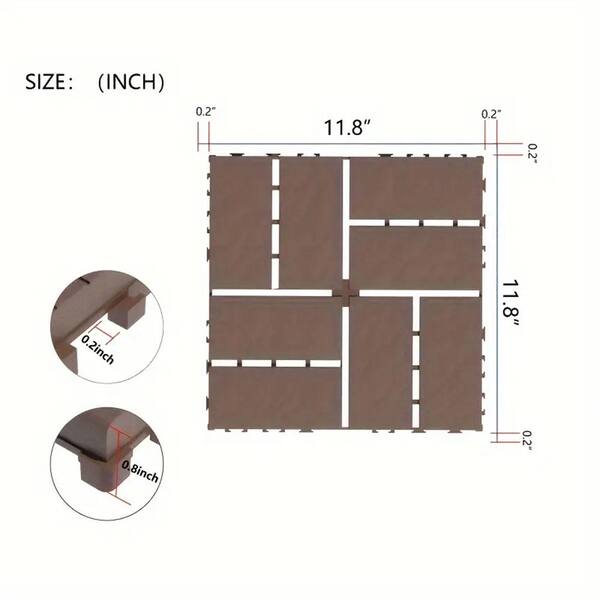 Afoxsos Plastic PVC Interlocking Deck Tiles, Outdoor All Weather Use for Poolside, Balcony, Backyard, Brown 1 ft. x 1 ft.