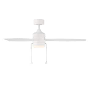 Atlantis 52 in. Integrated LED Indoor and Outdoor 3-Blade Pull Chain Ceiling Fan Matte White with 3000K Light Kit