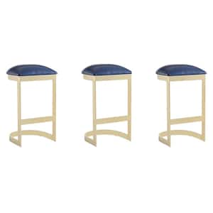 Aura 28.54 in. Blue and Polished Brass Stainless Steel Bar Stool (Set of 3)
