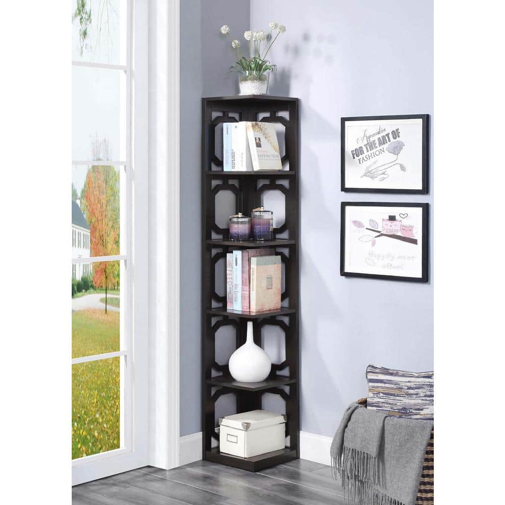 Contemporary Omega 5-Tier Black Corner Bookcase