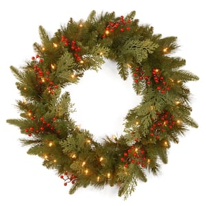 24 in. Classical Collection Artificial Wreath with Battery Operated Warm White LED Lights