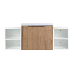 18 in. W x 48 in. D x 19 in. H 1 Sink Wall Mounted Bath Vanity in Oak with White Resin Top and 2-Storage Shelves