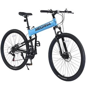 Blue 29 in. Folding Mountain Bike, Suspension Fork, Aluminium Alloy Frame 21 Speed Mountain Bike