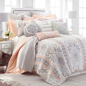 Darcy 3-Piece Pink, Grey Paisley Cotton Full/Queen Quilt Set