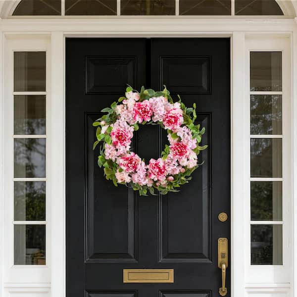 Glitzhome 24 in. D Pink Hydrangea, Peony and Cherry Artificial