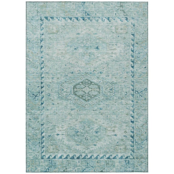 Chantille Machine Washable Indoor/Outdoor Abstract ACN2357 Aqua 5 ft. x 7 ft. 6 in. Area Rug